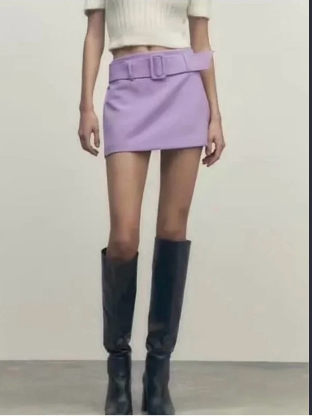 ZARA  belted short skirt/skort lilac color. size. S (28x13)